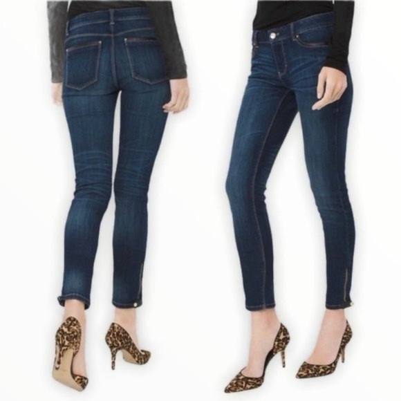 White House Black Market Skinny Jeans Leather Trim Ankle Zippers 4 - Picture 1 of 12